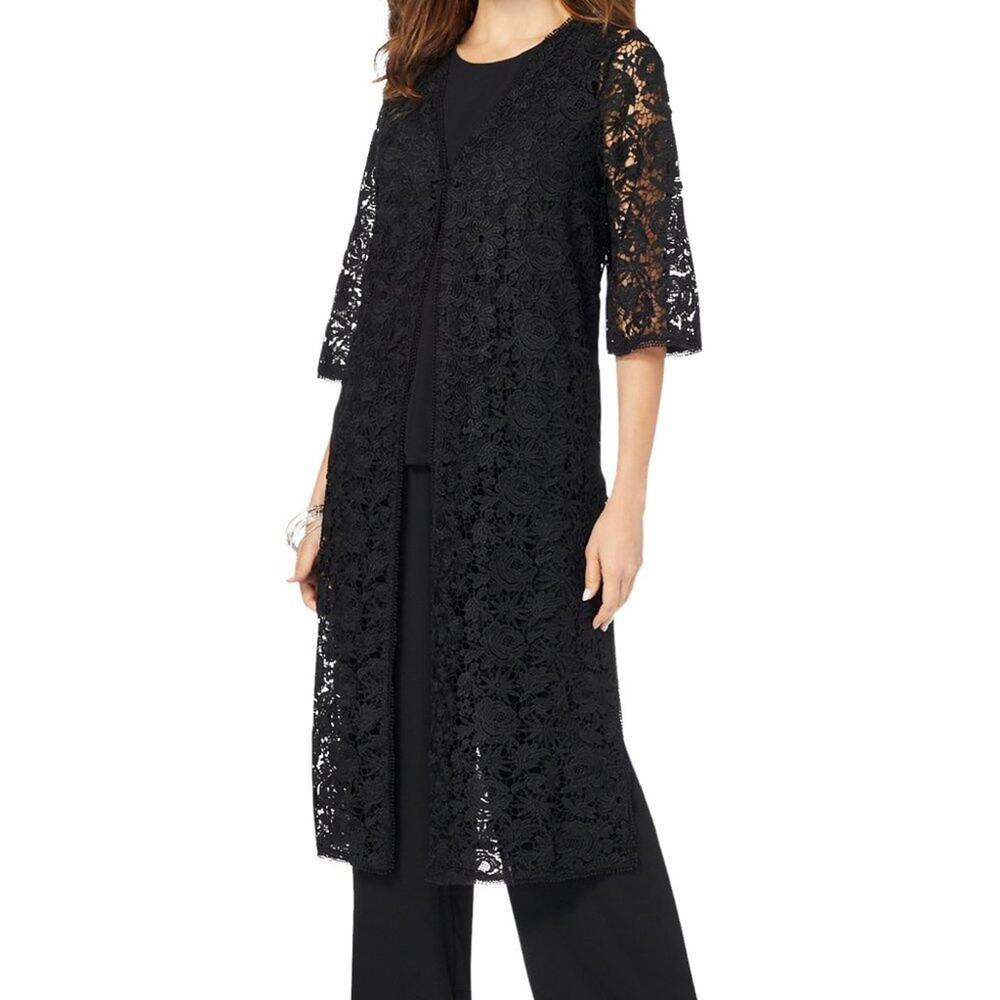 Roaman's Black Lace Long Line Duster Boho Witchy  Size 34W